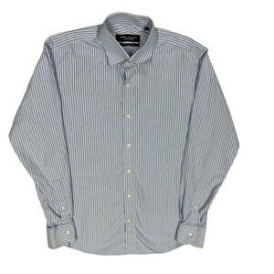Spier & Mackay Dress Shirt Striped Long Sleeve Blue/White Cotton 15 1/2 Medium